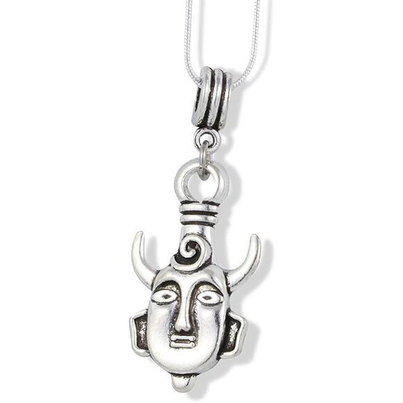 Tribal Mask with Horns Charm Snake Chain Necklace - Picture 1 of 4